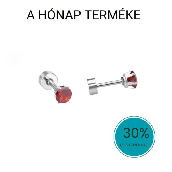 3 mm piros kristály ezüst színű fülbevaló